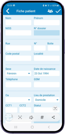 Fiche d'un patient dans l'application Mobicyc, la version mobile d'Inficyc.