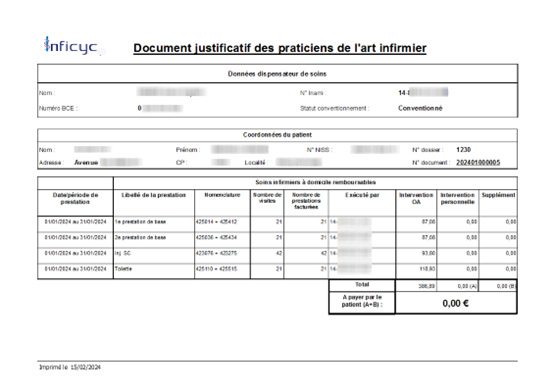 Capture d'écran des fonctionnalités dans Inficyc.