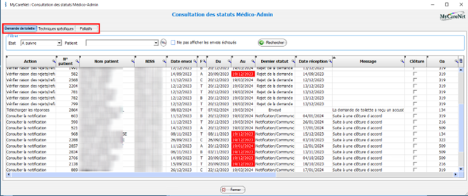 Capture d'écran des fonctionnalités dans Inficyc.