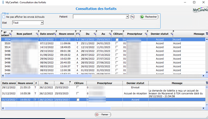 Capture d'écran des fonctionnalités dans Inficyc.